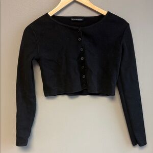 Brandy Melville Black Button Front Cropped Cardigan Cotton